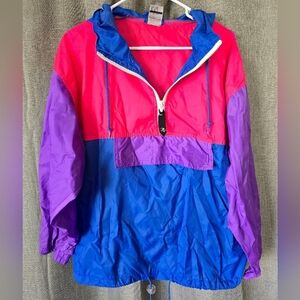 Vtg 90s OP Ocean Pacific Blue Hooded Nylon 1/2 Zip Pullover Jacket Mens Sz M